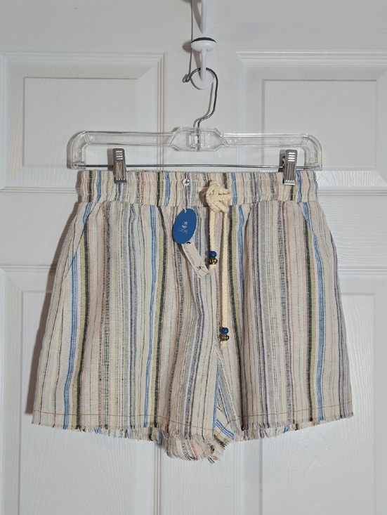 Cupshe Pants - New Cupshe Natural Cream Blue Multi-Stripe Drawstring Shorts Size Small